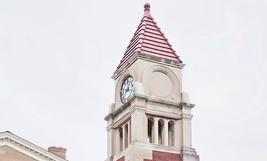A clock tower at Niagara-on-the-Lake on a cloudy day.