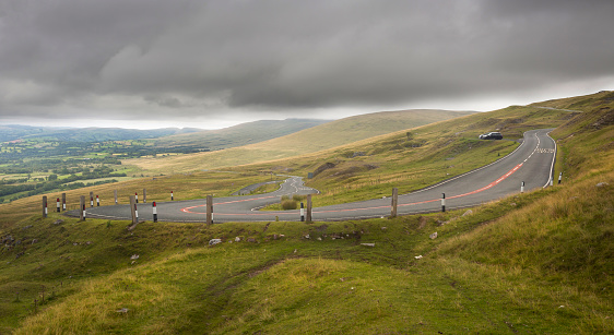The hairpin bend on the A4069, the Black Mountain Pass in South Wales UK often used in a popular TV car series because of the fast winding roads