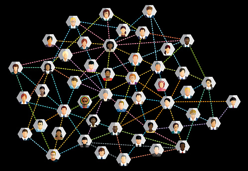 Social network scheme, which contains flat people icons.