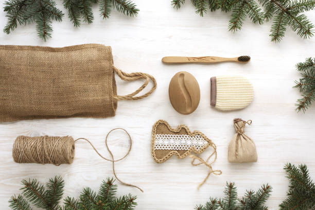 istock Zero waste Christmas flat lay with gifts and eco friendly products 1276504884