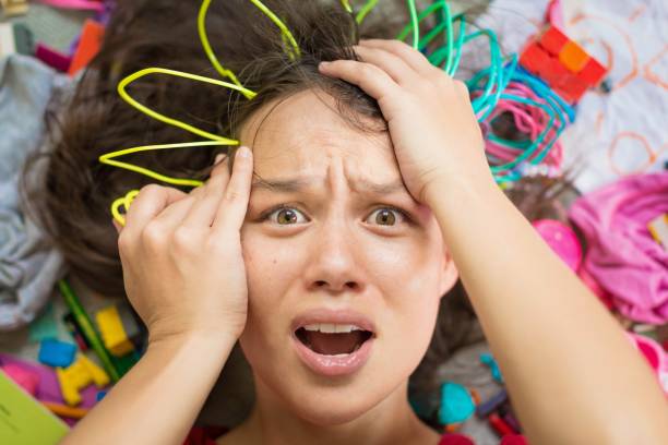 istock Stressed out busy mom at home, messy home. 1276510511