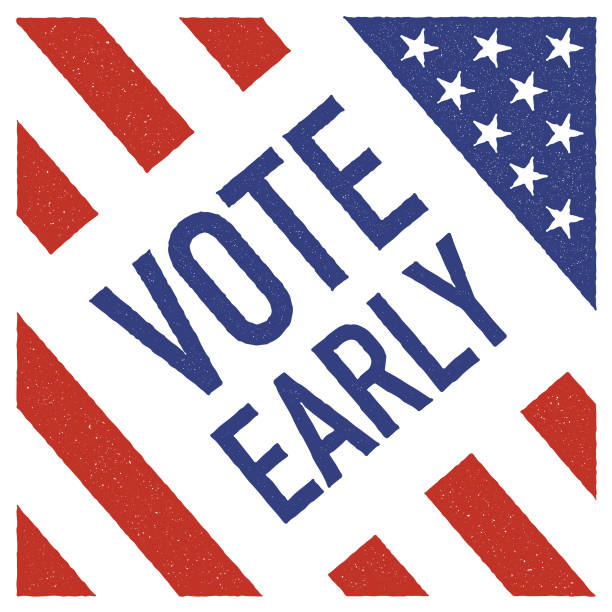 Vote Early Vector file with elements of the American Flag and distressed style with the message "Vote Early". early voting stock illustrations
