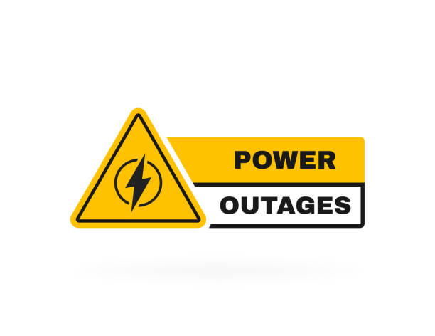 Power outages label. Badge with lightning bolt. Logo design. Vector illustration Power outages label. Badge with lightning bolt. Logo design. Vector illustration. glitch generator stock illustrations