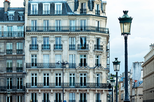 Facade  of the Parisian typical freestone building