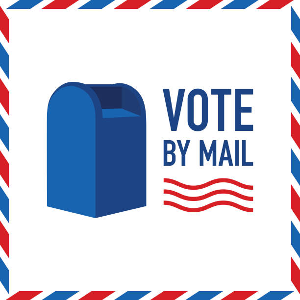 Vote by Mail Vector file in the style of an envelope with mailbox illustration and the message "Vote by Mail". early voting stock illustrations