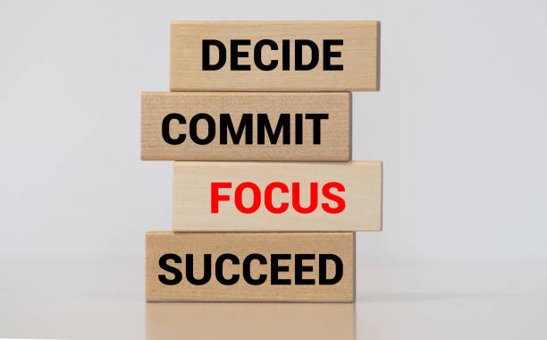 istock Motivational and inspirational quote Decide, commit, focus, succeed written on wooden blocks. 1276530089