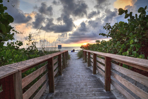 istock Lone man on a Boardwalk leading toward Delnor-Wiggins State Park at sunset 1276531806