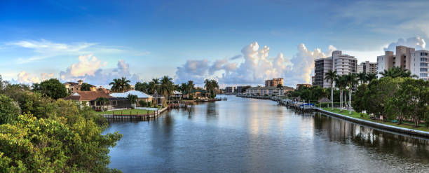 istock Golden hour Blue sky and clouds over the Vanderbilt Channel river 1276531820
