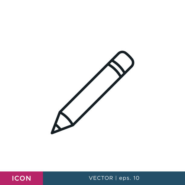 illustrations, cliparts, dessins animés et icônes de modèle de conception d’illustration vectorielle d’icône de crayon. trait modifiable. - office supply pen pencil writing instrument