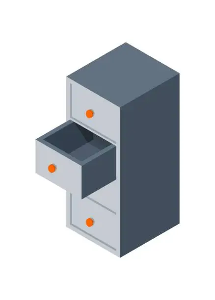 Vector illustration of Empty filing cabinet. Simple flat illustration in isometric view