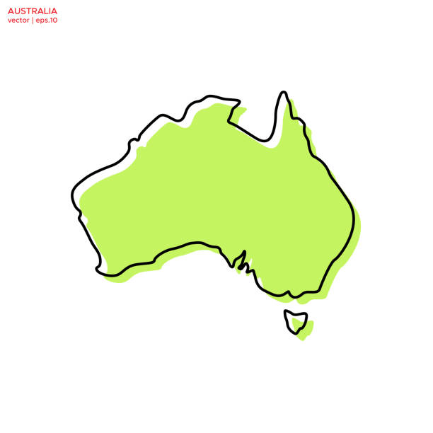 澳大利亞綠色地圖與輪廓向量插圖設計範本。可編輯描邊。 - 澳洲 插圖 幅插畫檔、美工圖案、卡通及圖標
