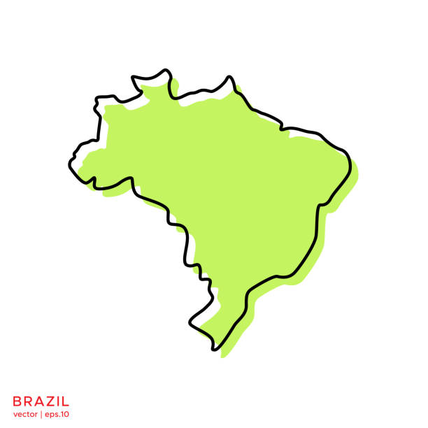 illustrations, cliparts, dessins animés et icônes de carte verte du brésil avec le modèle de conception d’illustration vectorielle de contour. course modifiable. - brésil