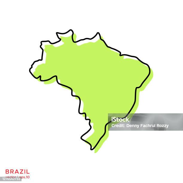 윤곽선 벡터 일러스트 디자인 템플릿브라질의 녹색지도 편집 가능한 스트로크 브라질에 대한 스톡 벡터 아트 및 기타 이미지 - 브라질, 지도, 아이콘
