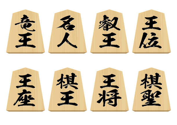 stücke der acht großen shogi-titel / weißer hintergrund - shogi stock-grafiken, -clipart, -cartoons und -symbole