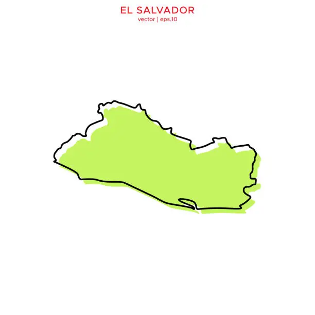Vector illustration of Green Map of El Salvador With Outline Vector Illustration Design Template. Editable Stroke.