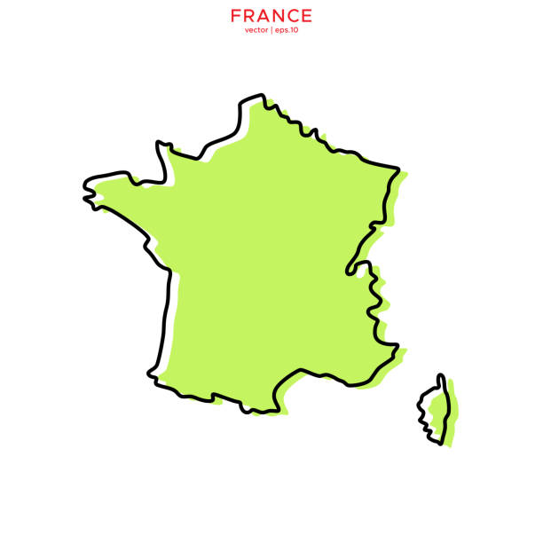 윤곽 벡터 일러스트 디자인 템플릿과 프랑스의 녹색지도. 편집 가능한 스트로크. - france stock illustrations