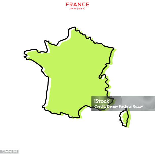 Grön Karta Över Frankrike Med Kontur Vektor Illustration Formgivningsmall Redigerbar Linje-vektorgrafik och fler bilder på Frankrike