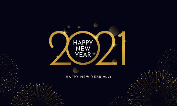 istock Happy new year 2021 typography text celebration social media poster vector design. Professional elegant golden customized number with fireworks explosion on dark sky background. 1276546868