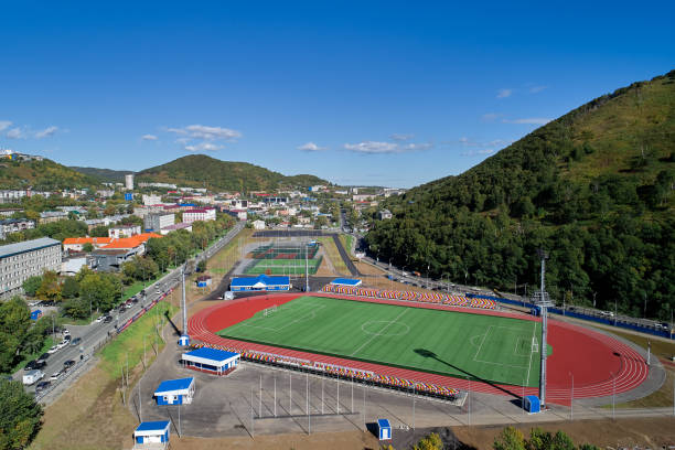 istock Panoramic view of the sports complex from a drone 1276546949