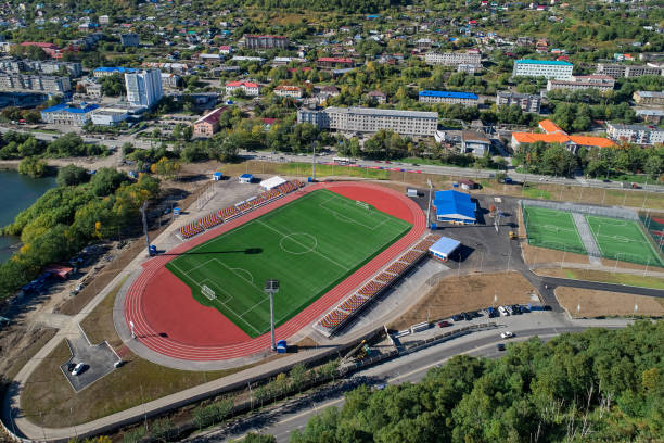 istock Panoramic view of the sports complex from a drone 1276546953
