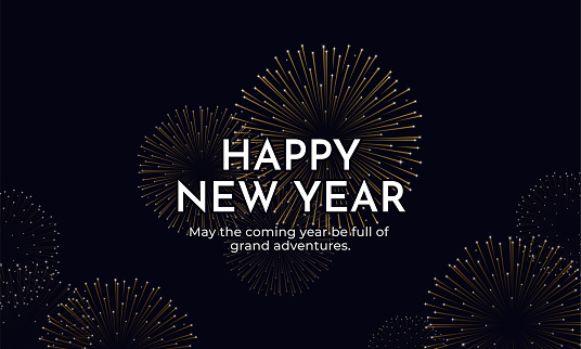 Happy new year 2021 celebration poster design with fireworks explosion vector illustration on dark sky background