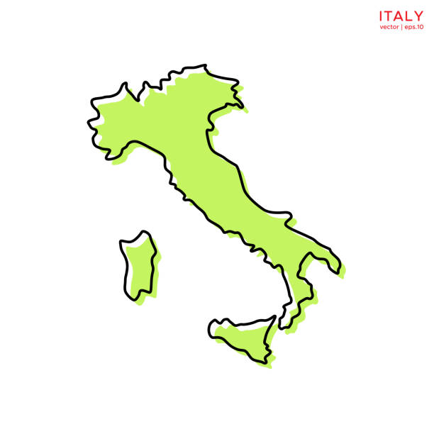 illustrazioni stock, clip art, cartoni animati e icone di tendenza di mappa verde d'italia con modello di progettazione illustrazione vettoriale contorno. tratto modificabile. - italia immagine