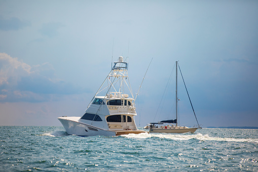 Big game fishing boat going to open ocean Miami Florida