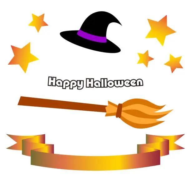 Vector illustration of Halloween Material Witch Hat Magic Nod Ribbon Star Illustration Vector