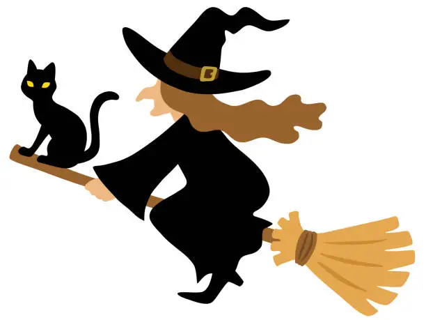 Vector illustration of Illustration of a black cat and a witch