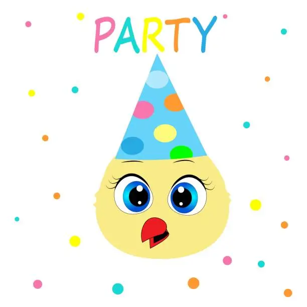 Vector illustration of Cute animals in party hats happy birthday decoration vector illustration