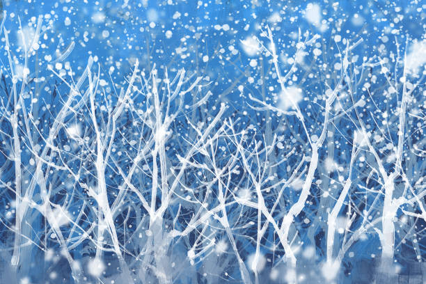 illustrations, cliparts, dessins animés et icônes de peinture d’art numérique des arbres d’hiver sur la neige, acrylique sur la texture de toile, illustration de conte - backgrounds canvas cold color image