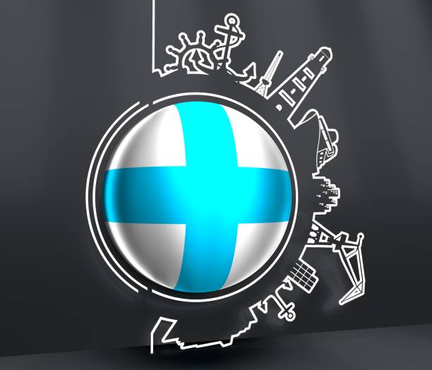 Circle with sea shipping and travel relative silhouettes. Objects located around the circle. Industrial design background. Flag of Marseille. 3D rendering