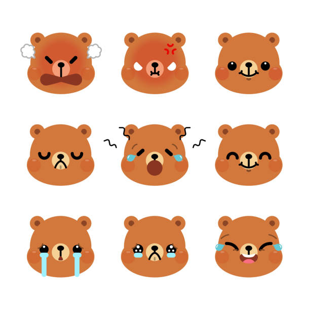 Set of cute cartoon bear emoji set isolated on white background Set of cute cartoon bear emoji set isolated on white background. Vector Illustration. sad kawaii teddy bear stock illustrations