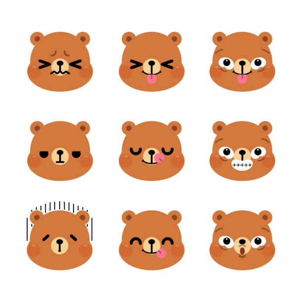 Set of cute cartoon bear emoji set isolated on white background Set of cute cartoon bear emoji set isolated on white background. Vector Illustration. sad kawaii teddy bear stock illustrations