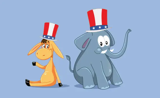 Vector illustration of Democratic and Republican Mascots for American Elections