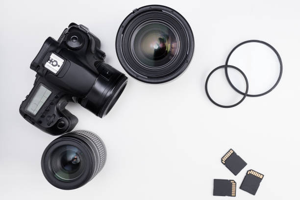 istock photography equipment and copy space over white 1276573950