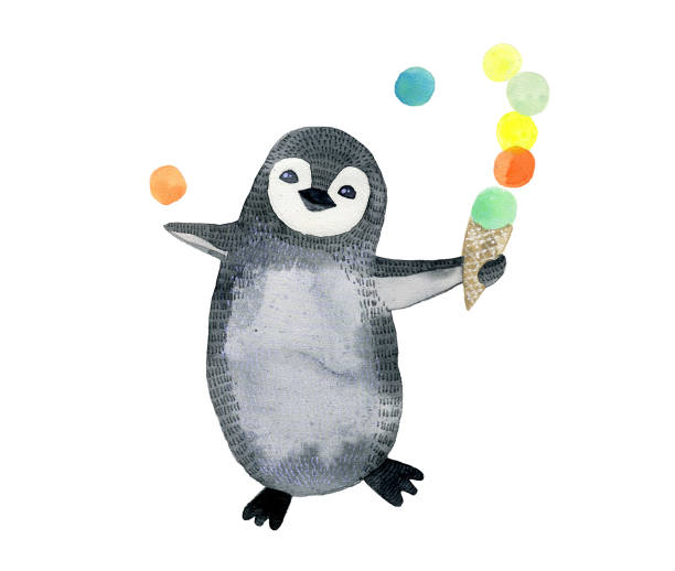 istock Cute watercolor penguin with ice-cream. Hand drawn watercolor isolated on white. Prefect for kids clothes, nursery decoration. Cute hand drawn animals isolated on white. 1276574087