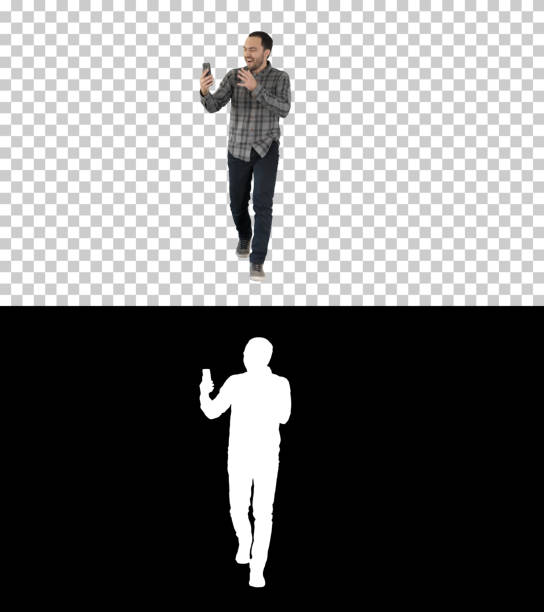 istock Excited man using smartphone recording video blog vlog, Alpha Ch 1276574107