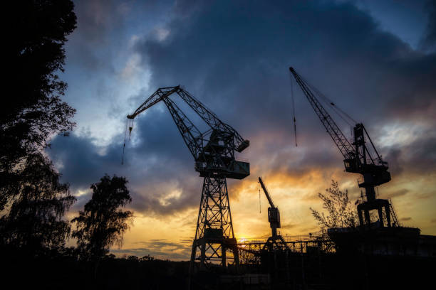 istock crane in the Shipyard by night 1276576387