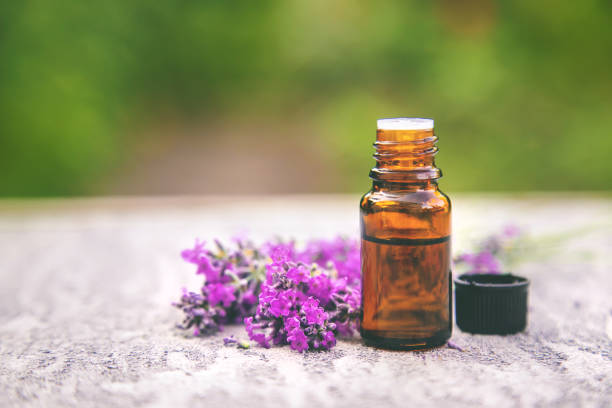istock Lavender essential oil in a small bottle. Selective focus. 1276576745