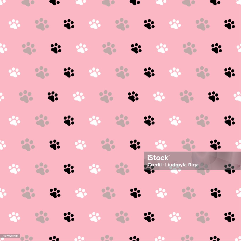 Cute Simple Seamless Pattern With Paw Prints Stock Illustration - Download  Image Now - Pattern, Paw, Pink Color - iStock