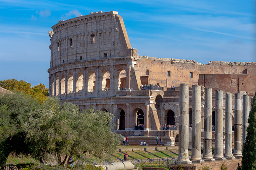 Rome - April 2017 - A view of the Colosseum in Rome from the Roma Forum