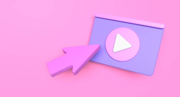 istock Web page social media concept. Video play icon illustration on background. 3D rendering 1276585016