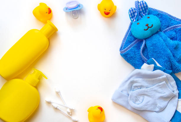 istock Baby bathing accessories on a white background. Selective focus. 1276587190