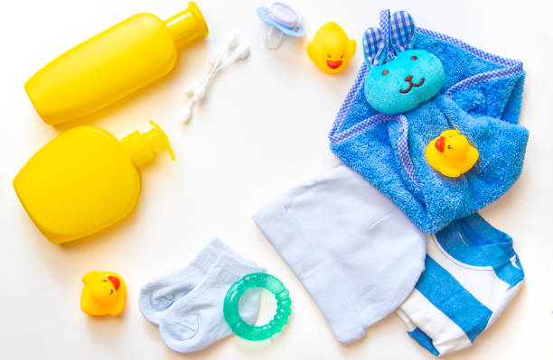 istock Baby bathing accessories on a white background. Selective focus. 1276587202