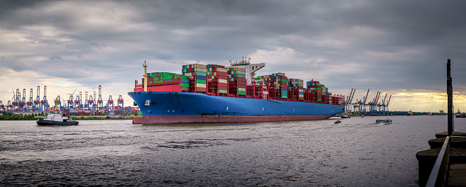 Large container ship in the port of Hamburg