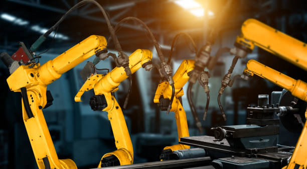istock Smart industry robot arms for digital factory production technology 1276589294