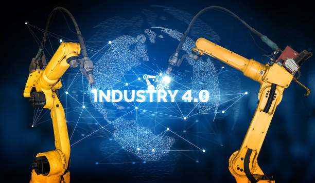 istock Smart industry robot arms for digital factory production technology 1276589329