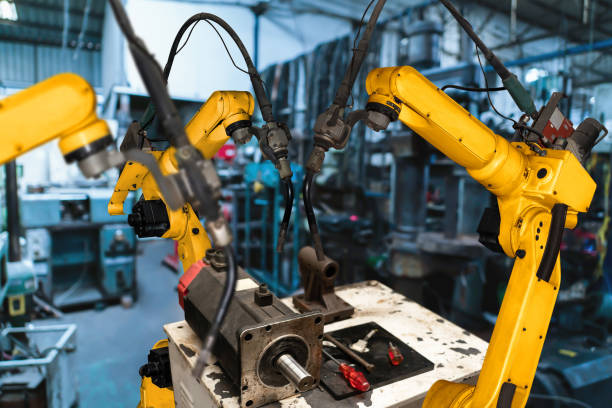 istock Smart industry robot arms for digital factory production technology 1276589344