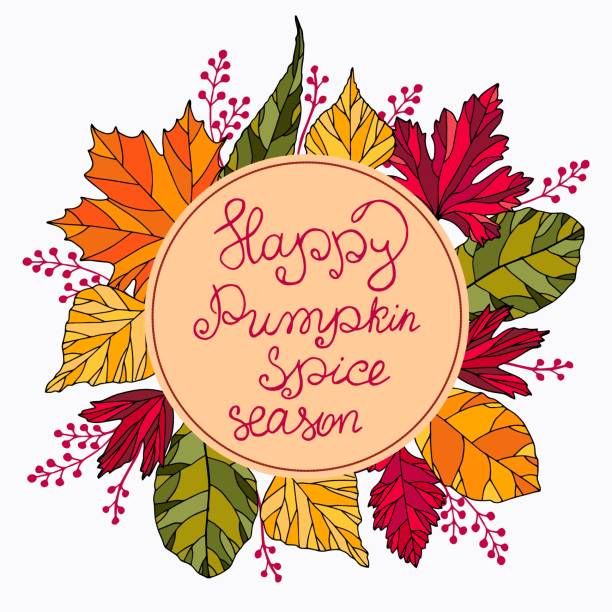 istock Postcard with colorful leaves. Lettering - Happy Pumpkin Spice season. 1276592046
